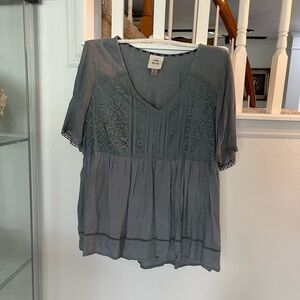 Knox Rose Smoky Blue Lace Overlay Blouse